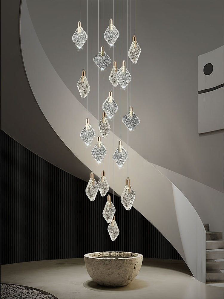 ChandeliersDecor.com-Staircase Chandelier-Square Crystal Pendant Chandelier - Exquisite Lightinging