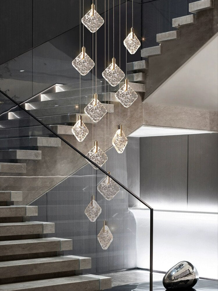 ChandeliersDecor.com-Staircase Chandelier-Square Crystal Pendant Chandelier - Exquisite Lightinging