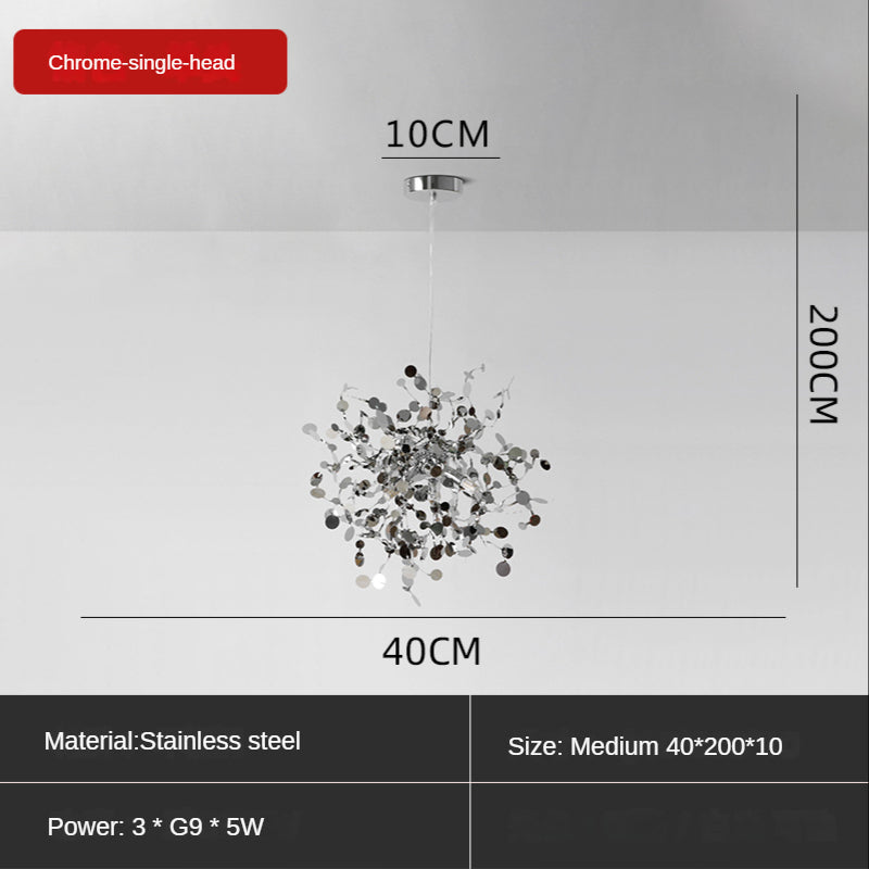 ChandeliersDecor.com-Kitchen Island-Stainless Steel Leaf Chandelier Lamp - Home Decor Lighting