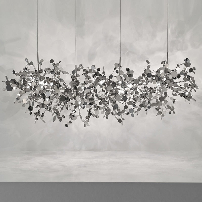 ChandeliersDecor.com-Kitchen Island-Stainless Steel Leaf Chandelier Lamp - Home Decor Lighting