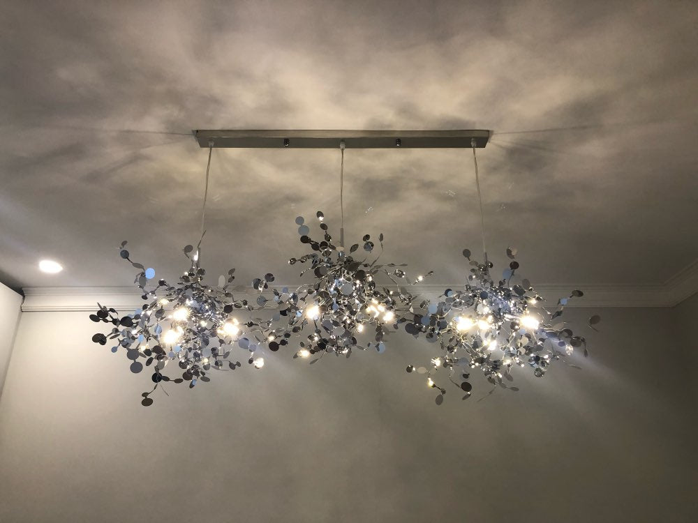 ChandeliersDecor.com-Kitchen Island-Stainless Steel Leaf Chandelier Lamp - Home Decor Lighting