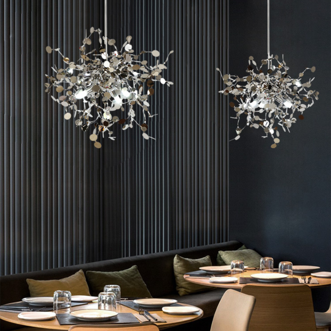 ChandeliersDecor.com-Kitchen Island-Stainless Steel Leaf Chandelier Lamp - Home Decor Lighting