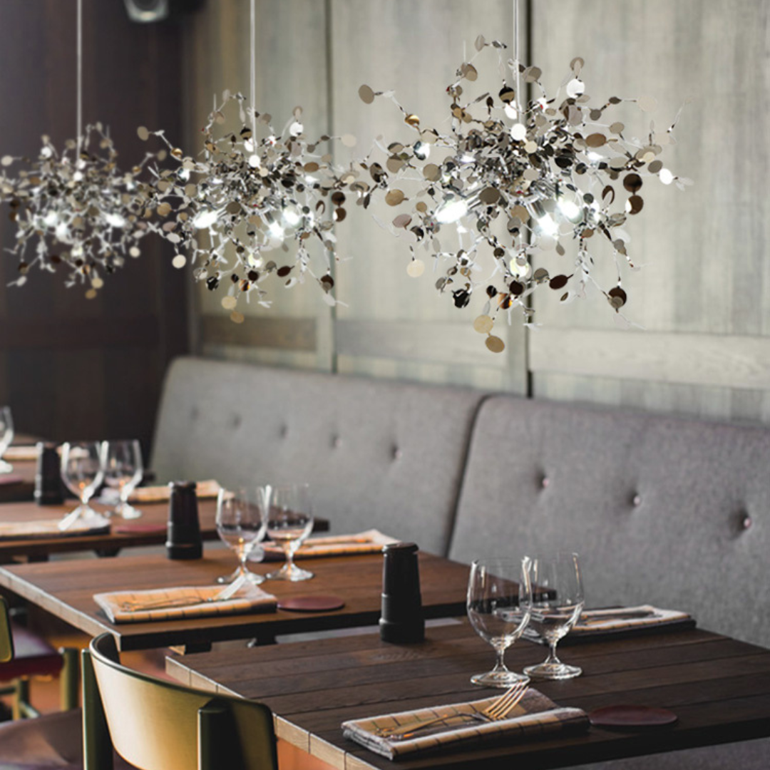 ChandeliersDecor.com-Kitchen Island-Stainless Steel Leaf Chandelier Lamp - Home Decor Lighting