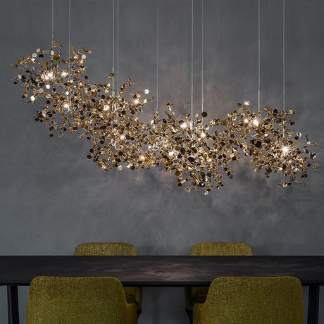 ChandeliersDecor.com-Kitchen Island-Stainless Steel Leaf Chandelier Lamp - Home Decor Lighting