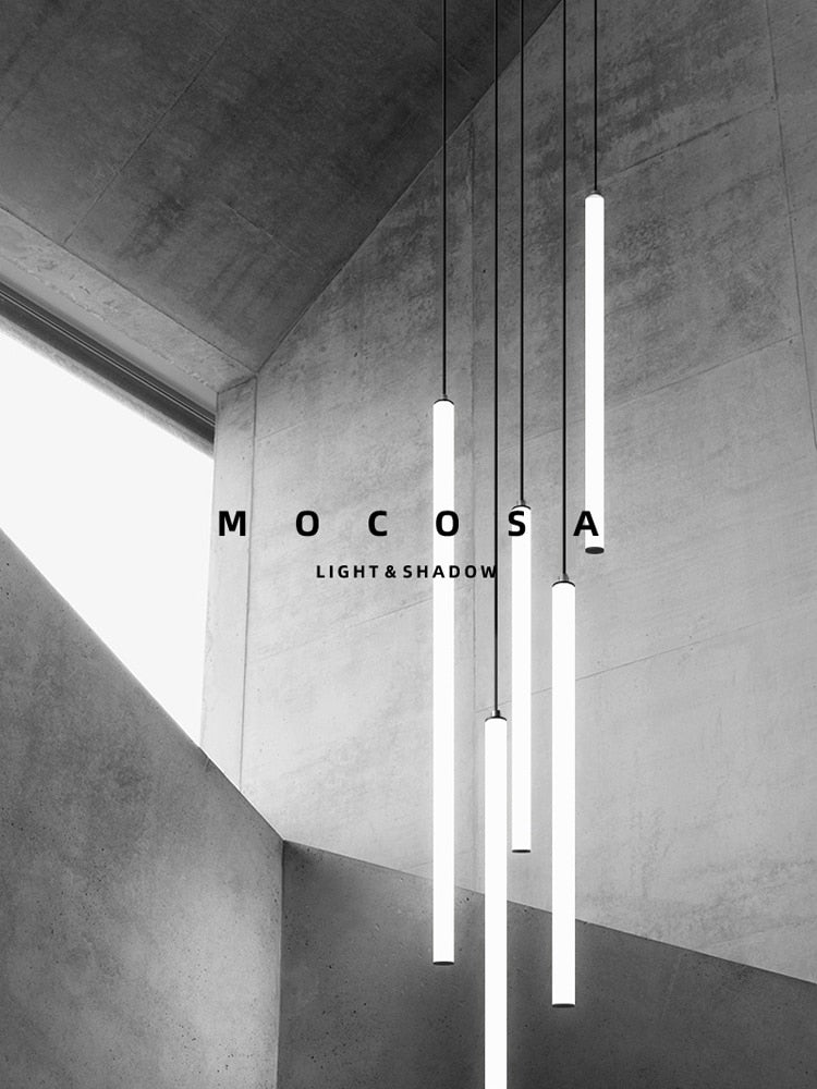 ChandeliersDecor.com-Staircase Chandelier-Strip Cylinders Chandelier - Sleek & Modern Lighting