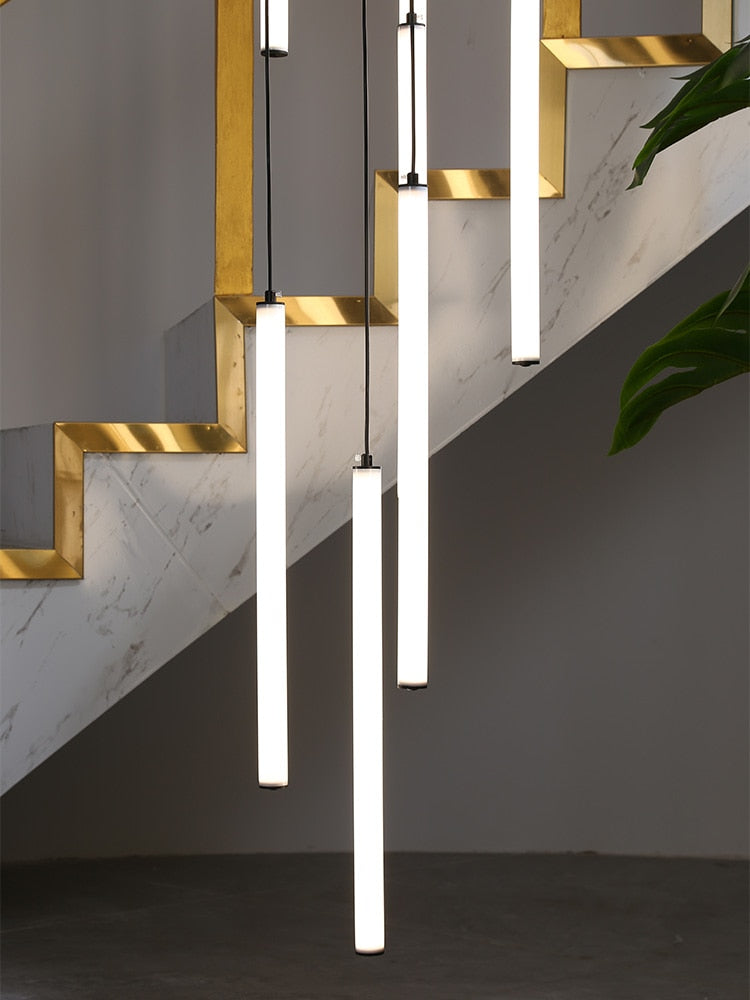 ChandeliersDecor.com-Staircase Chandelier-Strip Cylinders Chandelier - Sleek & Modern Lighting