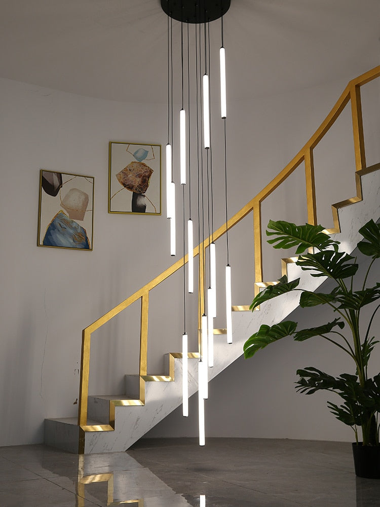 ChandeliersDecor.com-Staircase Chandelier-Strip Cylinders Chandelier - Sleek & Modern Lighting