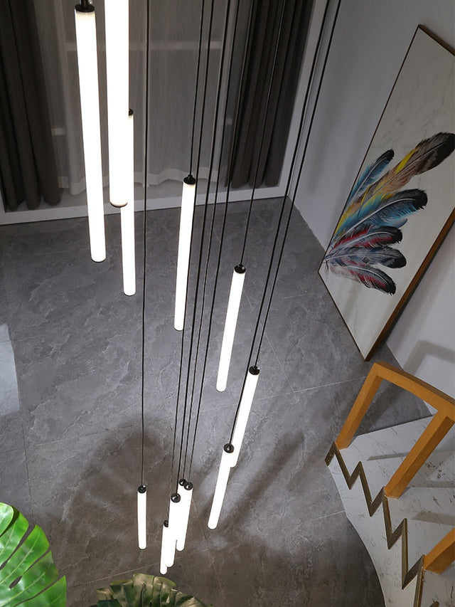 ChandeliersDecor.com-Staircase Chandelier-Strip Cylinders Chandelier - Sleek & Modern Lighting