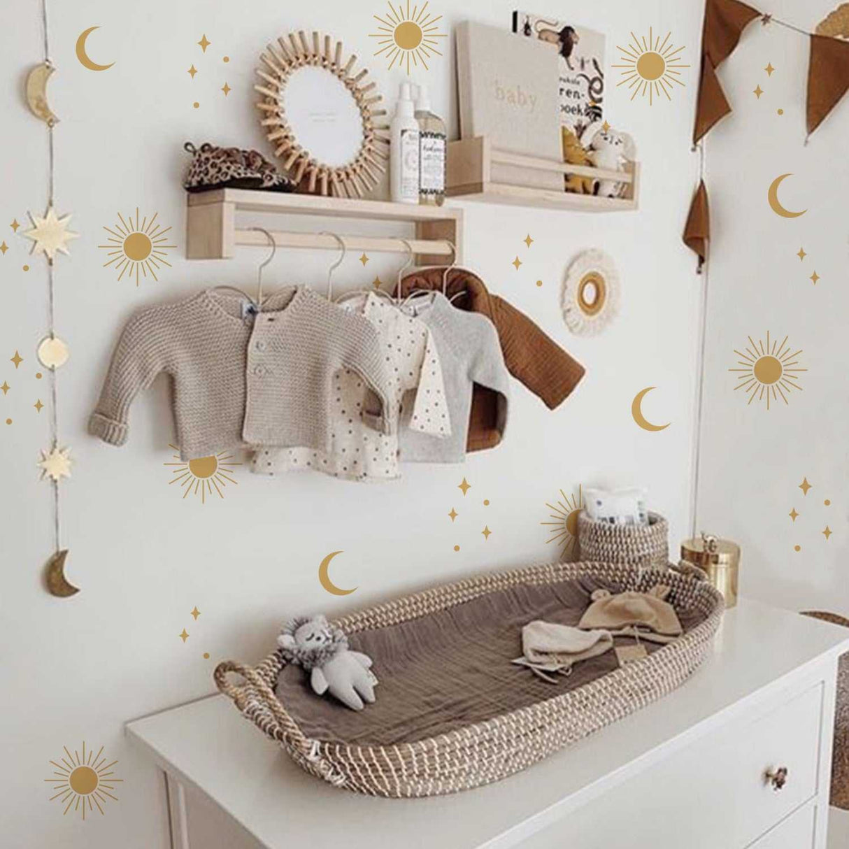 ChandeliersDecor.com-Kids Nursery Bohemian Wall Decals-Sun Moon Nursery Wall Stickers Girls Boys Wall Decal
