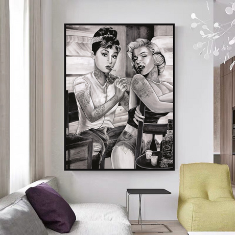 ChandeliersDecor.com-Audrey Hepburn Wall Art-Tattoo Classic - Audrey Hepburn and Marilyn Art