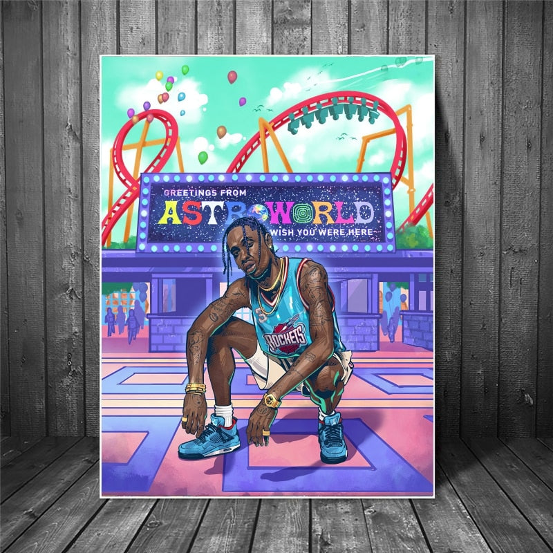ChandeliersDecor.com-Wall Posters-Travis Scott Pop Street Art Canvas Wall Art - Astroworld Collection