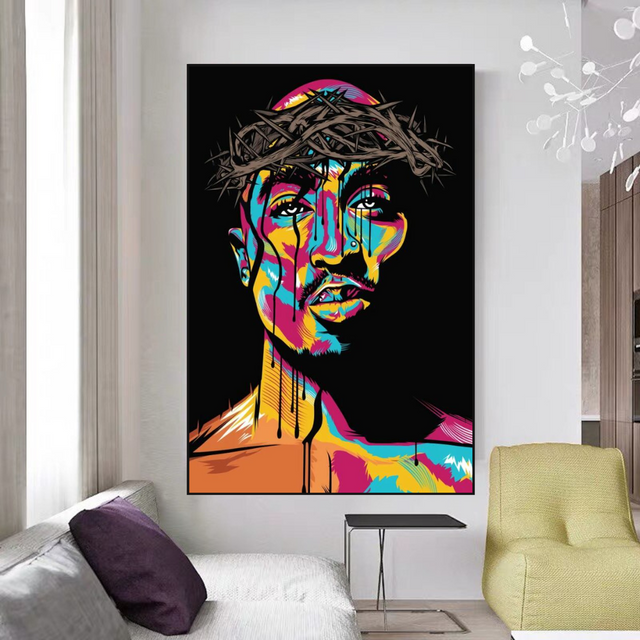 ChandeliersDecor.com-Musicians Wall Art-TuPac Singer Graffiti Colourful Canvas Wall Art