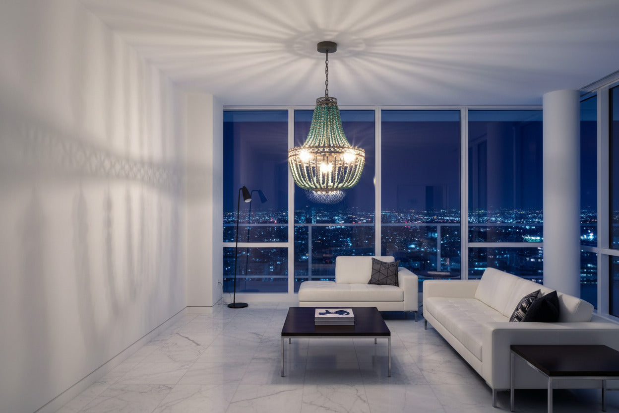Turquoise Enclosed Chandelier – Mediterranean Retro Pendant Light-ChandeliersDecor.com