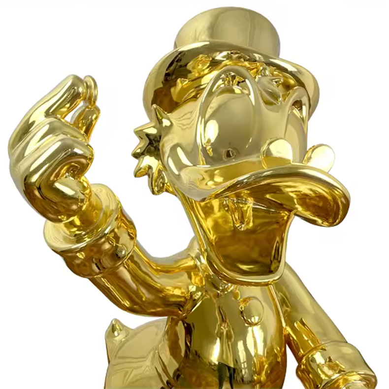 ChandeliersDecor.com-Supreme Sculptures-Uncle Scrooge McDuck Gold Millionaire Electroplated Statue Ornament