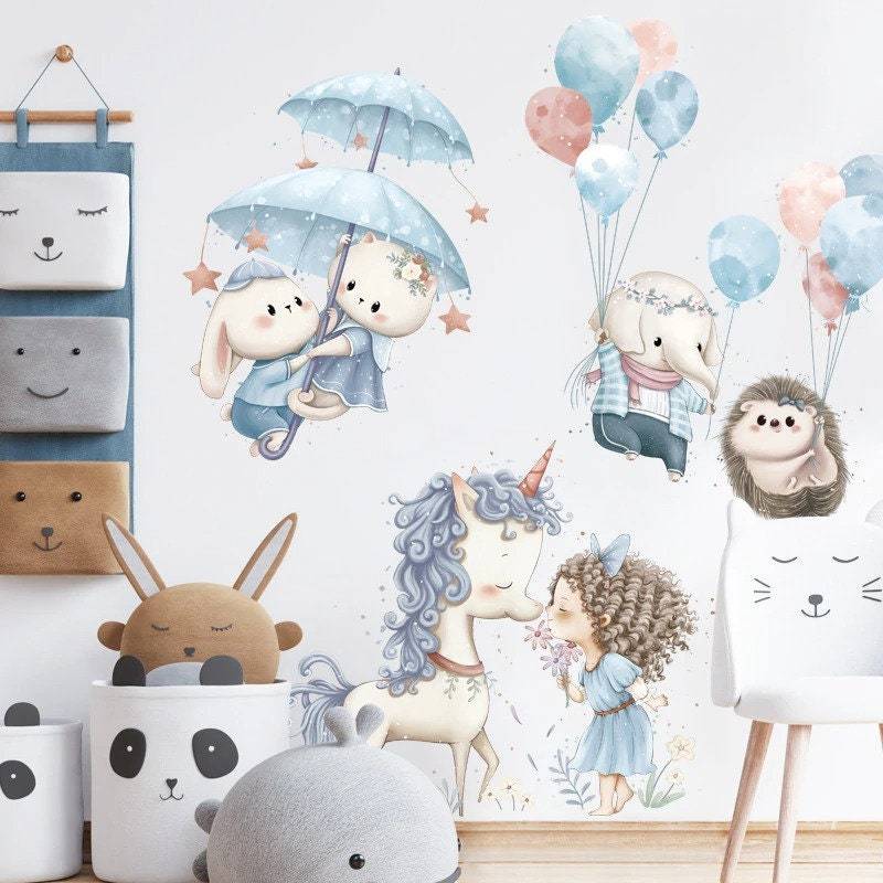 ChandeliersDecor.com-Unicorn Princess Balloon Animal Wall Stickers for Kids Room Decor