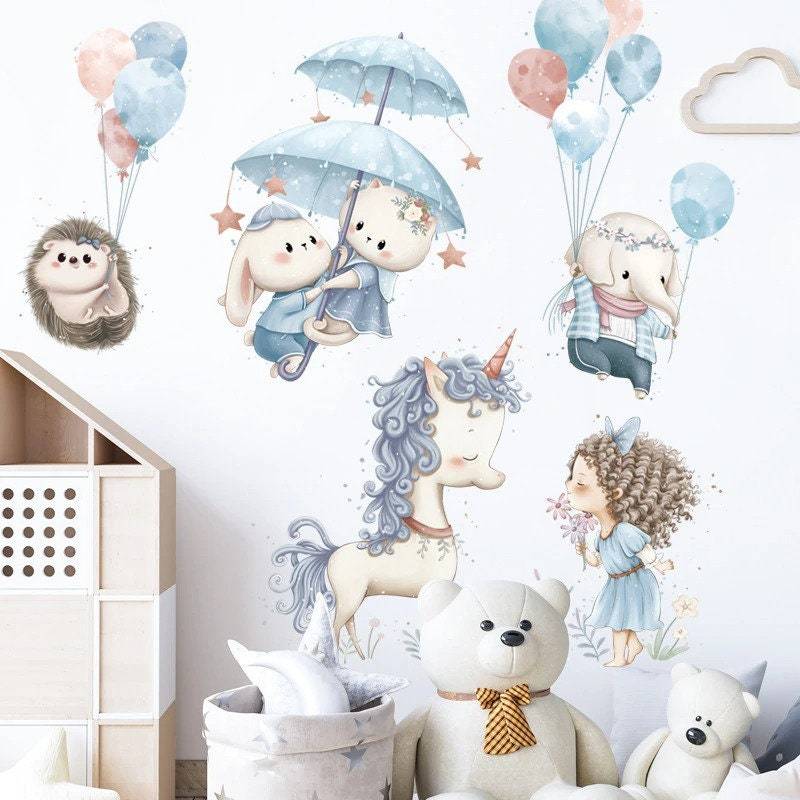 ChandeliersDecor.com-Unicorn Princess Balloon Animal Wall Stickers for Kids Room Decor