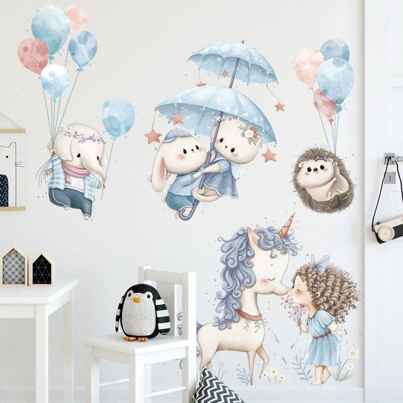 ChandeliersDecor.com-Unicorn Princess Balloon Animal Wall Stickers for Kids Room Decor