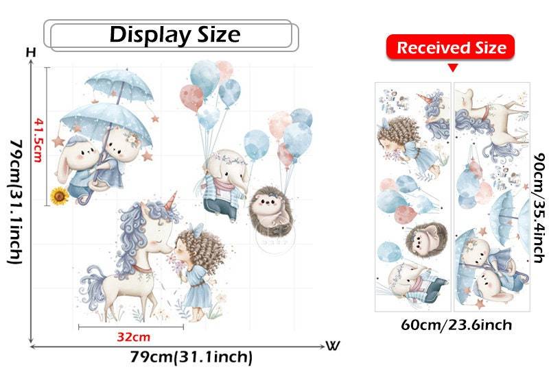 ChandeliersDecor.com-Unicorn Princess Balloon Animal Wall Stickers for Kids Room Decor