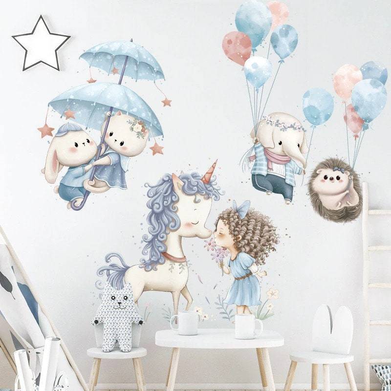 ChandeliersDecor.com-Unicorn Princess Balloon Animal Wall Stickers for Kids Room Decor