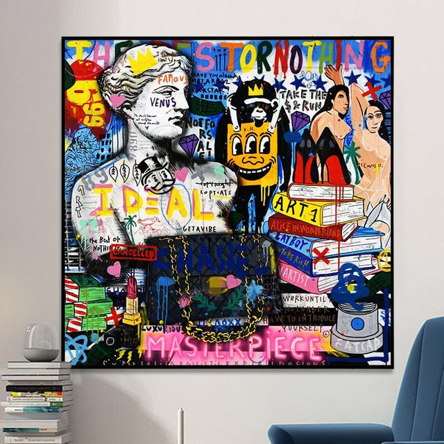 ChandeliersDecor.com-Wall Posters-Venus Graffiti Abstract Canvas Painting - Character Portrait Wall Decor