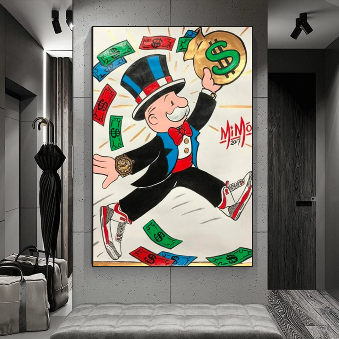 ChandeliersDecor.com-Monopoly Wall Poster-Vintage Alec Monopoly Money Fly Canvas Wall Art