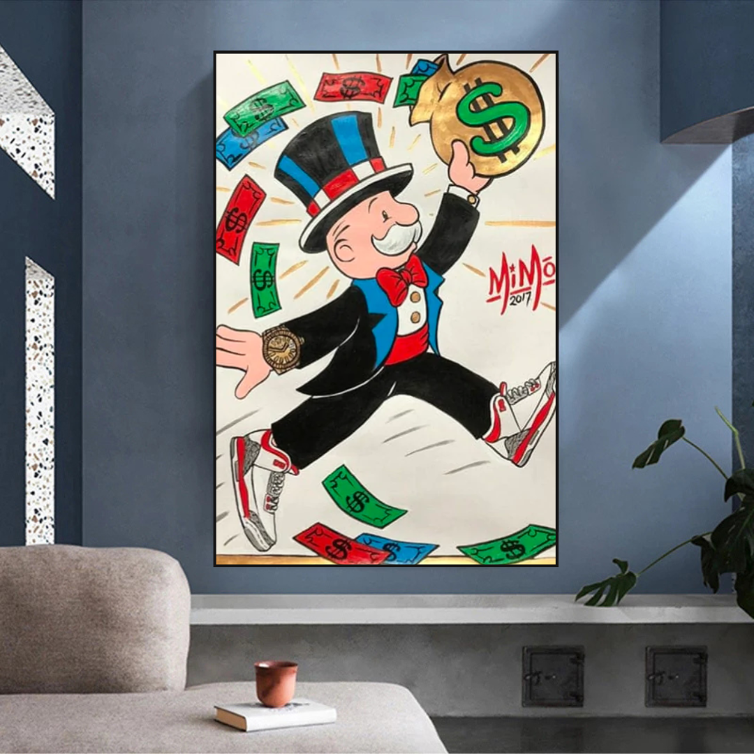 ChandeliersDecor.com-Monopoly Wall Poster-Vintage Alec Monopoly Money Fly Canvas Wall Art