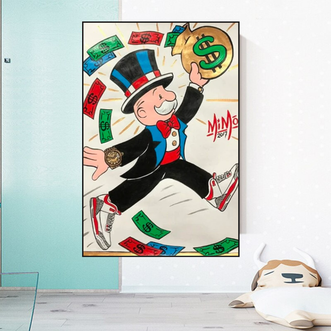 ChandeliersDecor.com-Monopoly Wall Poster-Vintage Alec Monopoly Money Fly Canvas Wall Art