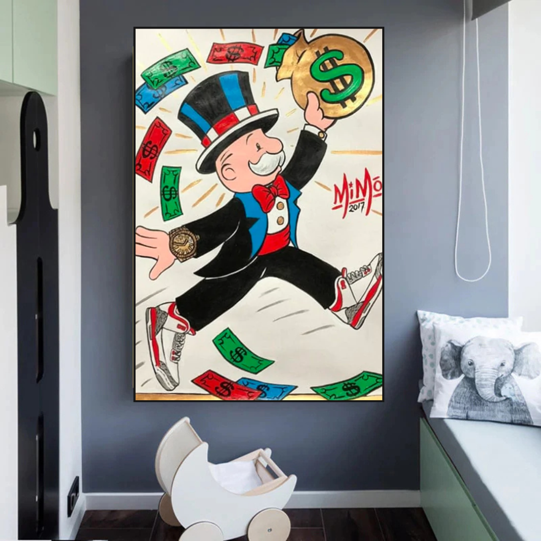 ChandeliersDecor.com-Monopoly Wall Poster-Vintage Alec Monopoly Money Fly Canvas Wall Art