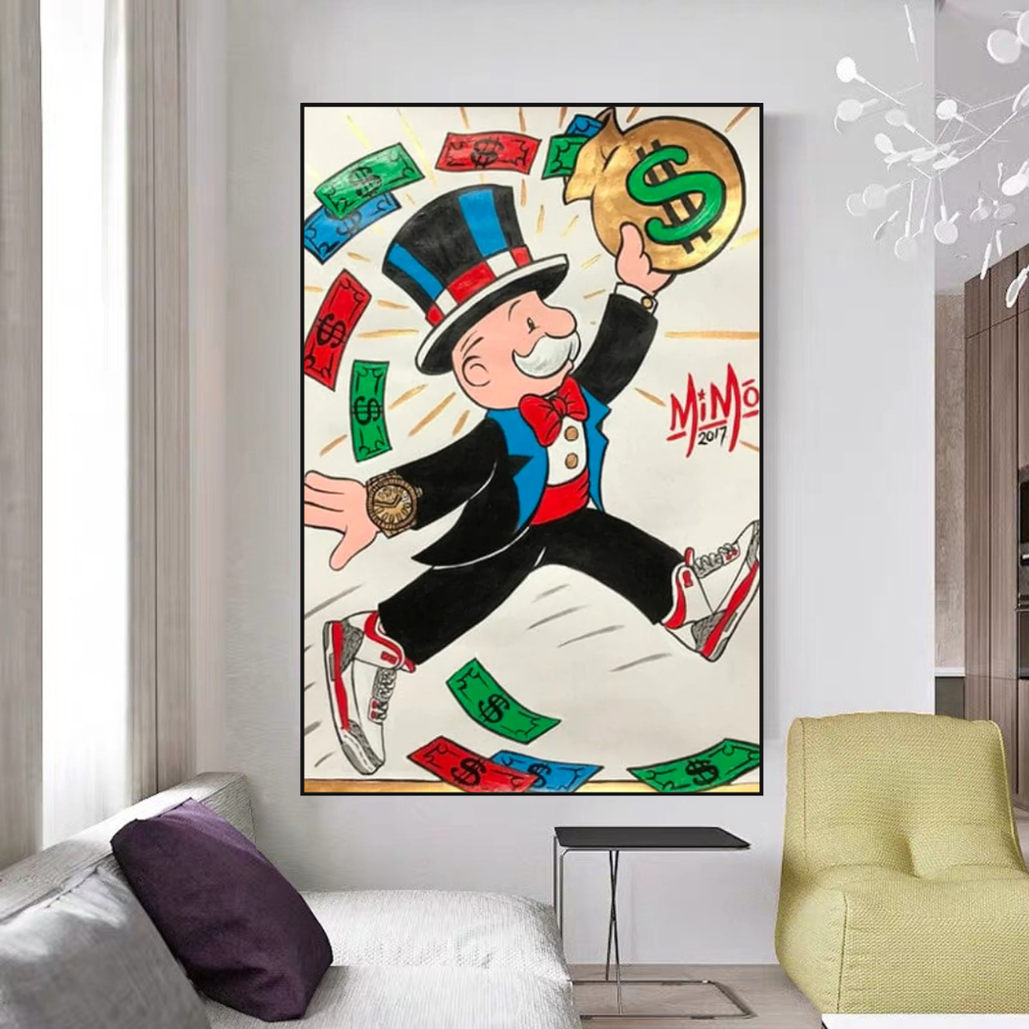 ChandeliersDecor.com-Monopoly Wall Poster-Vintage Alec Monopoly Money Fly Canvas Wall Art