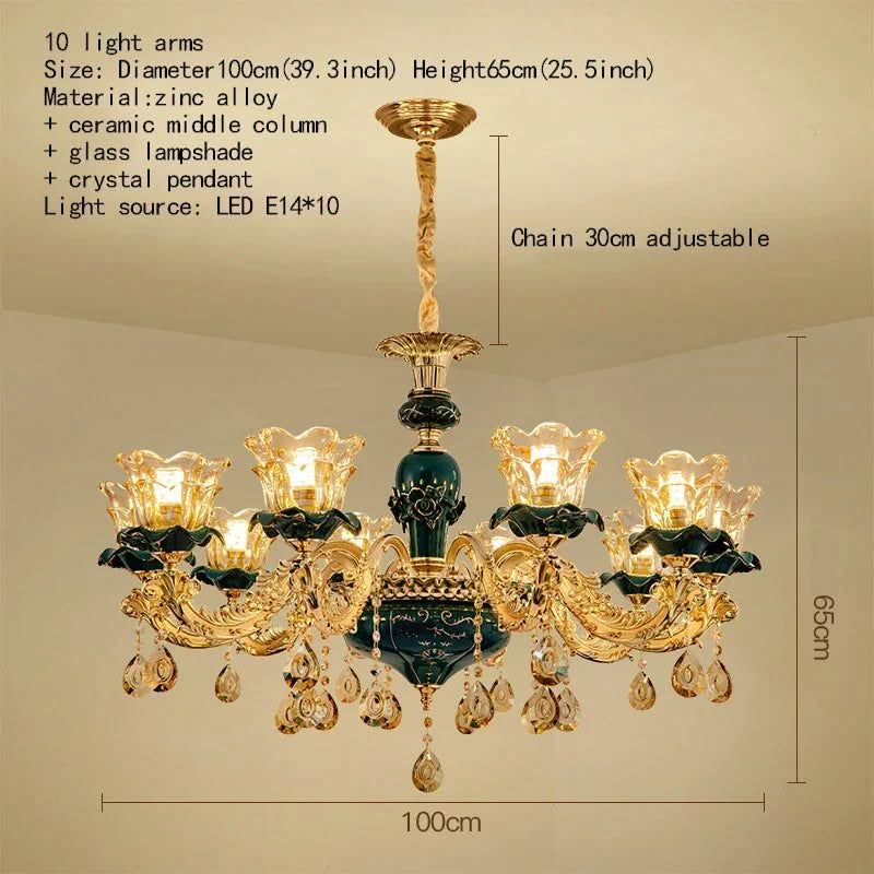 Vintage Green Crystal Ceramic Chandelier - Timeless Elegance with a Touch of Tradition-ChandeliersDecor.com
