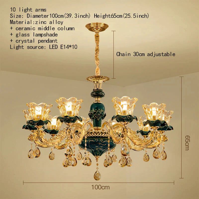 ChandeliersDecor.com-Ceiling Chandelier-Vintage Green Crystal Ceramic Chandelier - Timeless Elegance with a Touch of Tradition