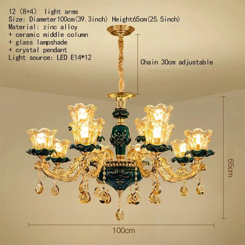 Vintage Green Crystal Ceramic Chandelier - Timeless Elegance with a Touch of Tradition-ChandeliersDecor.com