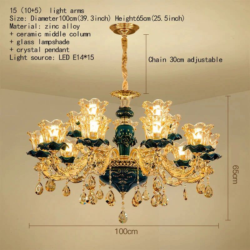 ChandeliersDecor.com-Ceiling Chandelier-Vintage Green Crystal Ceramic Chandelier - Timeless Elegance with a Touch of Tradition