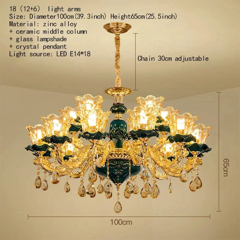 Vintage Green Crystal Ceramic Chandelier - Timeless Elegance with a Touch of Tradition-ChandeliersDecor.com