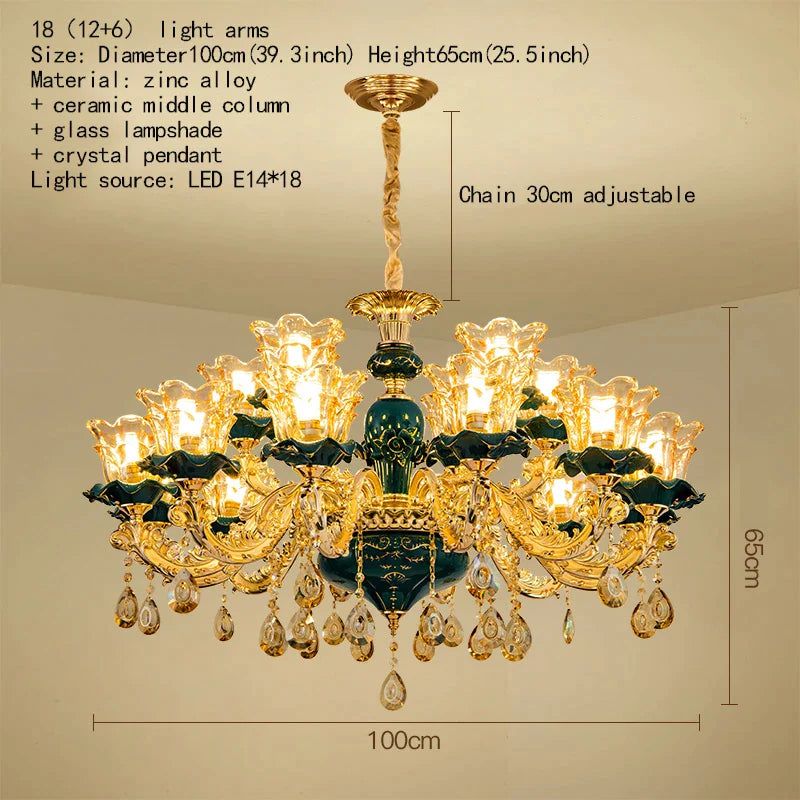 ChandeliersDecor.com-Ceiling Chandelier-Vintage Green Crystal Ceramic Chandelier - Timeless Elegance with a Touch of Tradition