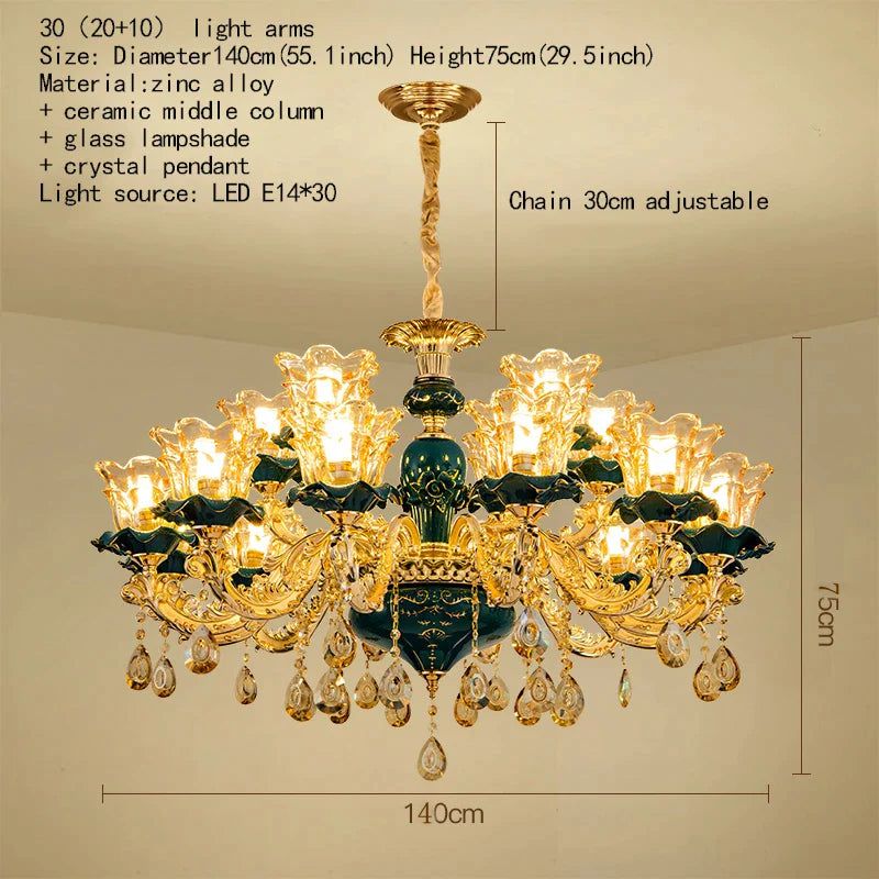 ChandeliersDecor.com-Ceiling Chandelier-Vintage Green Crystal Ceramic Chandelier - Timeless Elegance with a Touch of Tradition