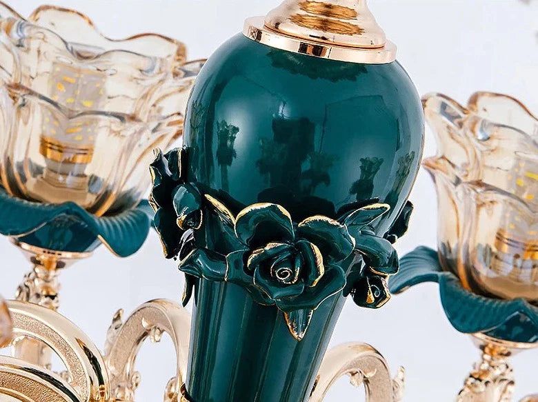 ChandeliersDecor.com-Ceiling Chandelier-Vintage Green Crystal Ceramic Chandelier - Timeless Elegance with a Touch of Tradition