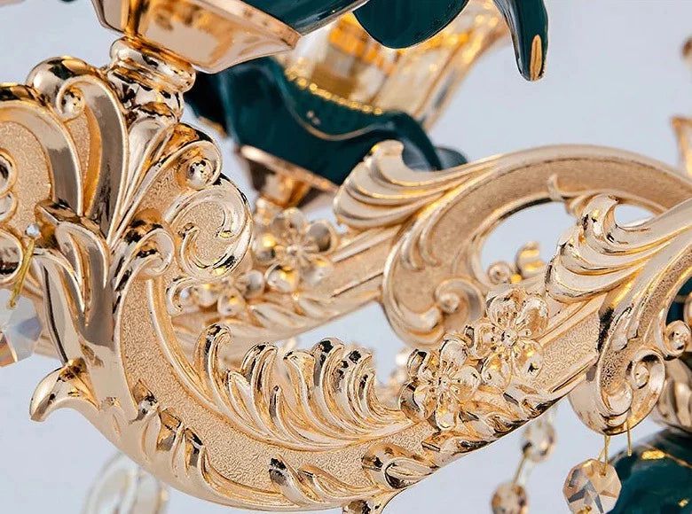 ChandeliersDecor.com-Ceiling Chandelier-Vintage Green Crystal Ceramic Chandelier - Timeless Elegance with a Touch of Tradition