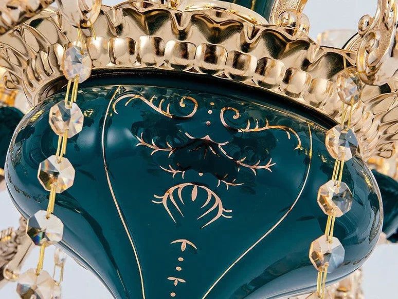 ChandeliersDecor.com-Ceiling Chandelier-Vintage Green Crystal Ceramic Chandelier - Timeless Elegance with a Touch of Tradition
