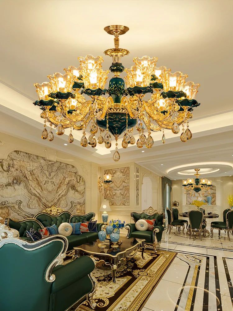 ChandeliersDecor.com-Ceiling Chandelier-Vintage Green Crystal Ceramic Chandelier - Timeless Elegance with a Touch of Tradition