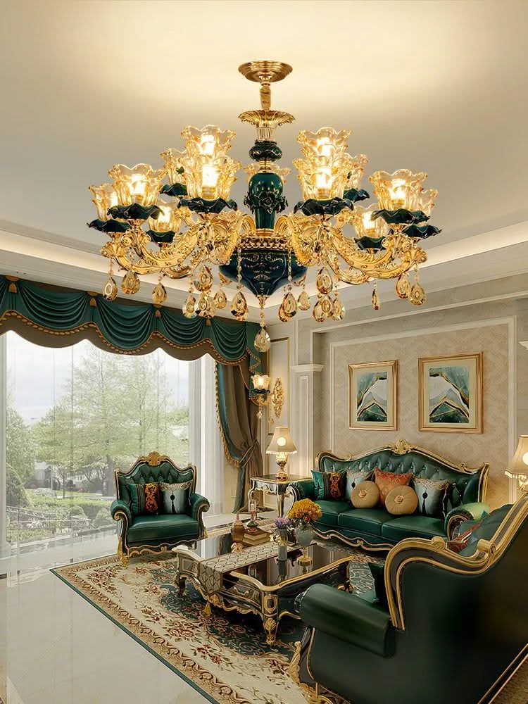 Vintage Green Crystal Ceramic Chandelier - Timeless Elegance with a Touch of Tradition-ChandeliersDecor.com