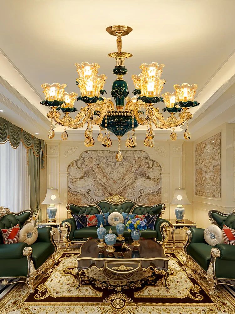 ChandeliersDecor.com-Ceiling Chandelier-Vintage Green Crystal Ceramic Chandelier - Timeless Elegance with a Touch of Tradition