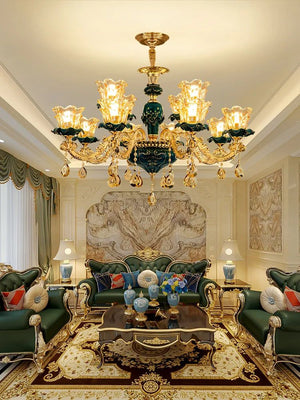 ChandeliersDecor.com-Ceiling Chandelier-Vintage Green Crystal Ceramic Chandelier - Timeless Elegance with a Touch of Tradition