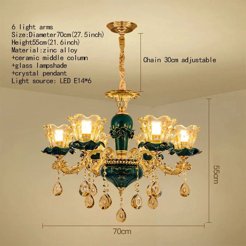 ChandeliersDecor.com-Ceiling Chandelier-Vintage Green Crystal Ceramic Chandelier - Timeless Elegance with a Touch of Tradition