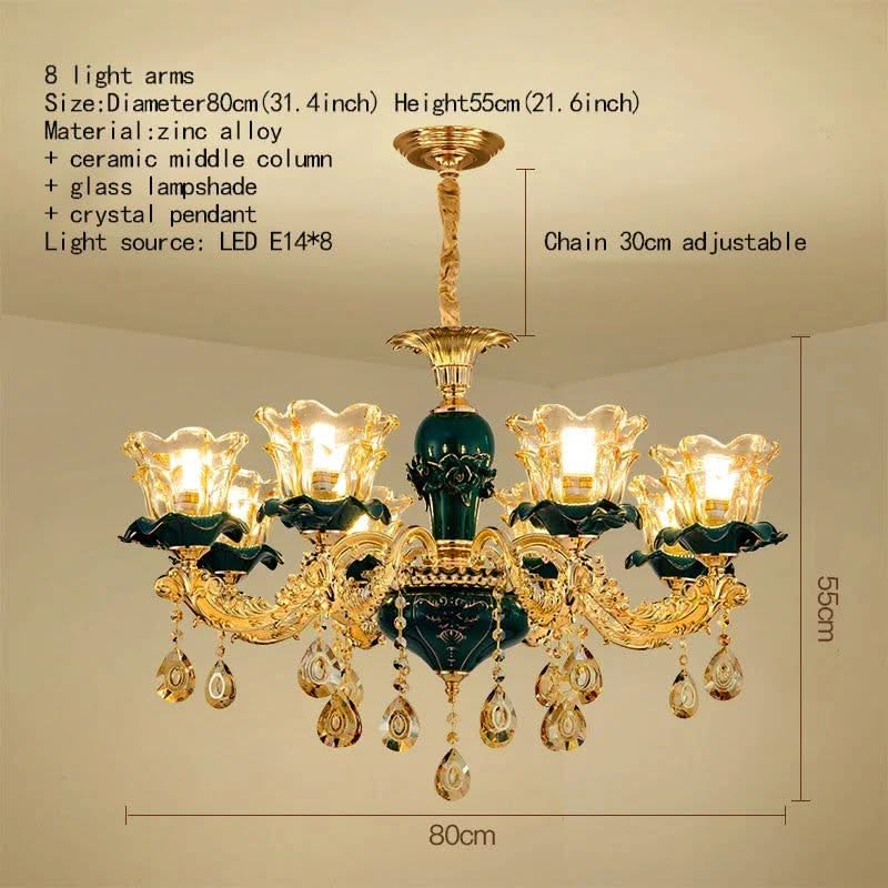 Vintage Green Crystal Ceramic Chandelier - Timeless Elegance with a Touch of Tradition-ChandeliersDecor.com