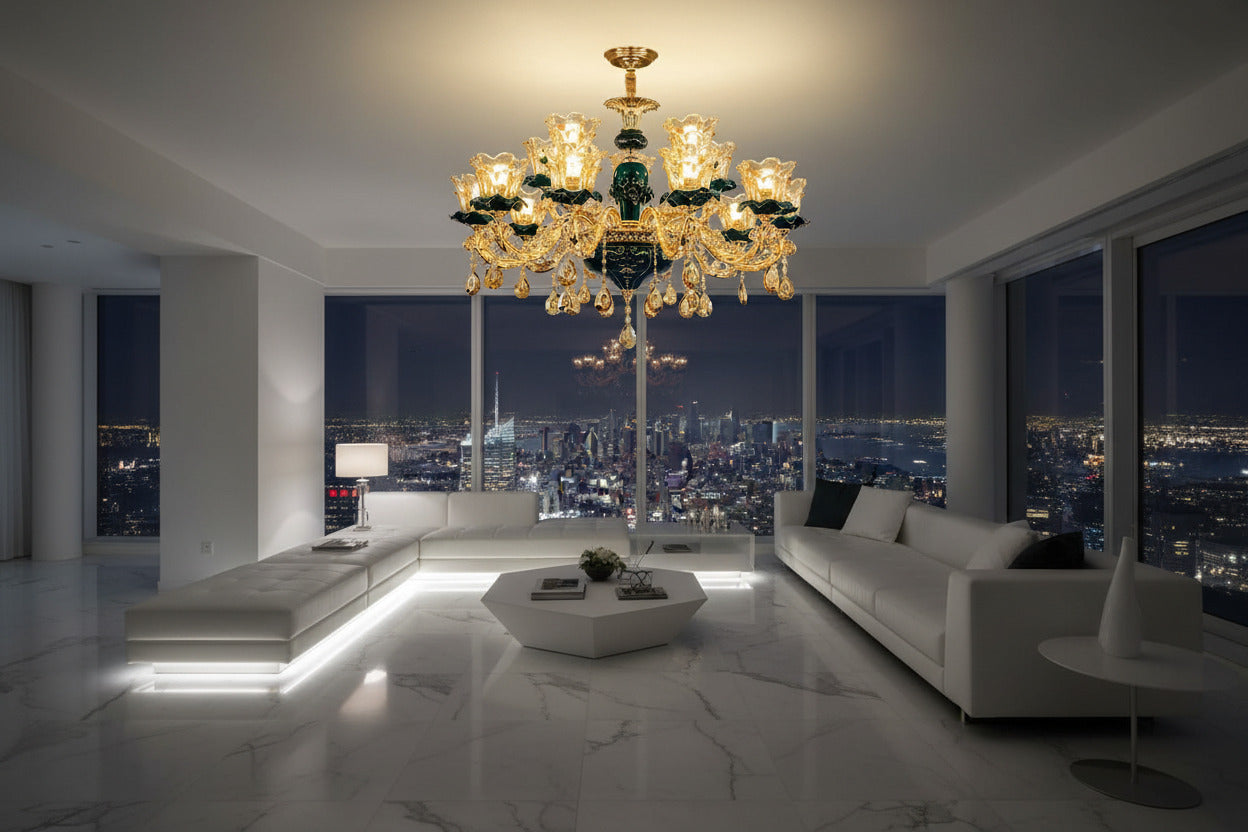 Vintage Green Crystal Ceramic Chandelier - Timeless Elegance with a Touch of Tradition-ChandeliersDecor.com