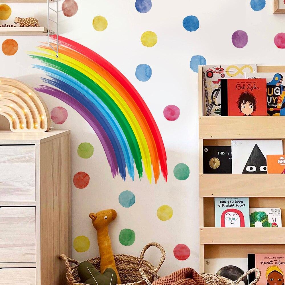 ChandeliersDecor.com-Kids Room Nursery Decals-Watercolor Half Rainbow with Vigor Style Dots Wall Stickers