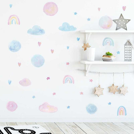 ChandeliersDecor.com-Watercolour Heart Clouds Wall Stickers for Baby Girls Room