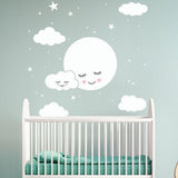 ChandeliersDecor.com-White Cloud Smiley Wall Sticker for Kids Room - Stars Decorations and Childrens Art