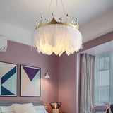 ChandeliersDecor.com-Kids Room Nursery Lighting-White Feather Crown Crystal Pendant Light - Illuminate Your Space with Ethereal Elegance